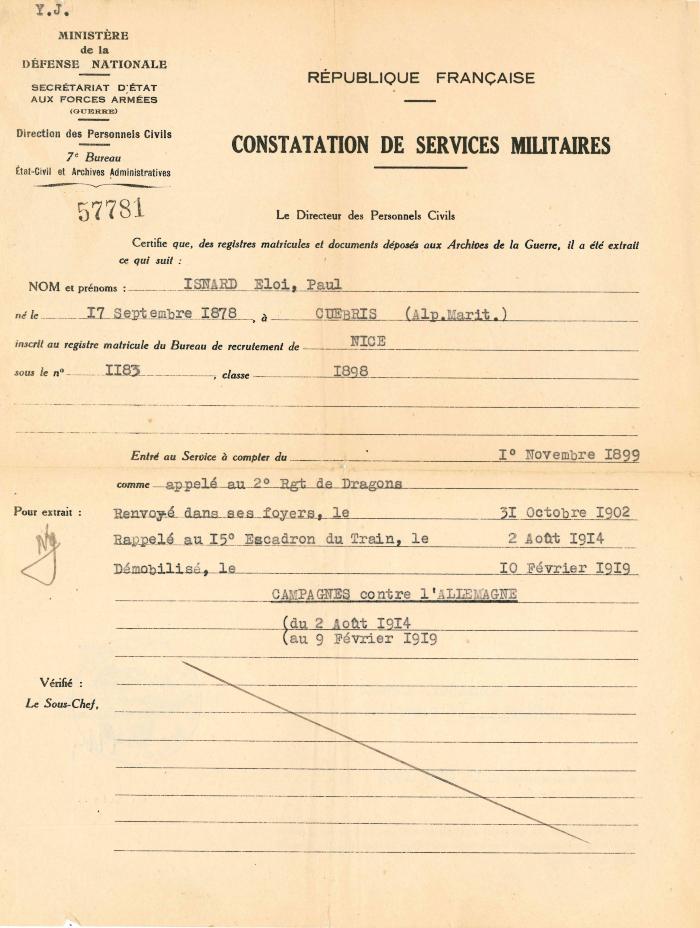 {constatation de services militaires]