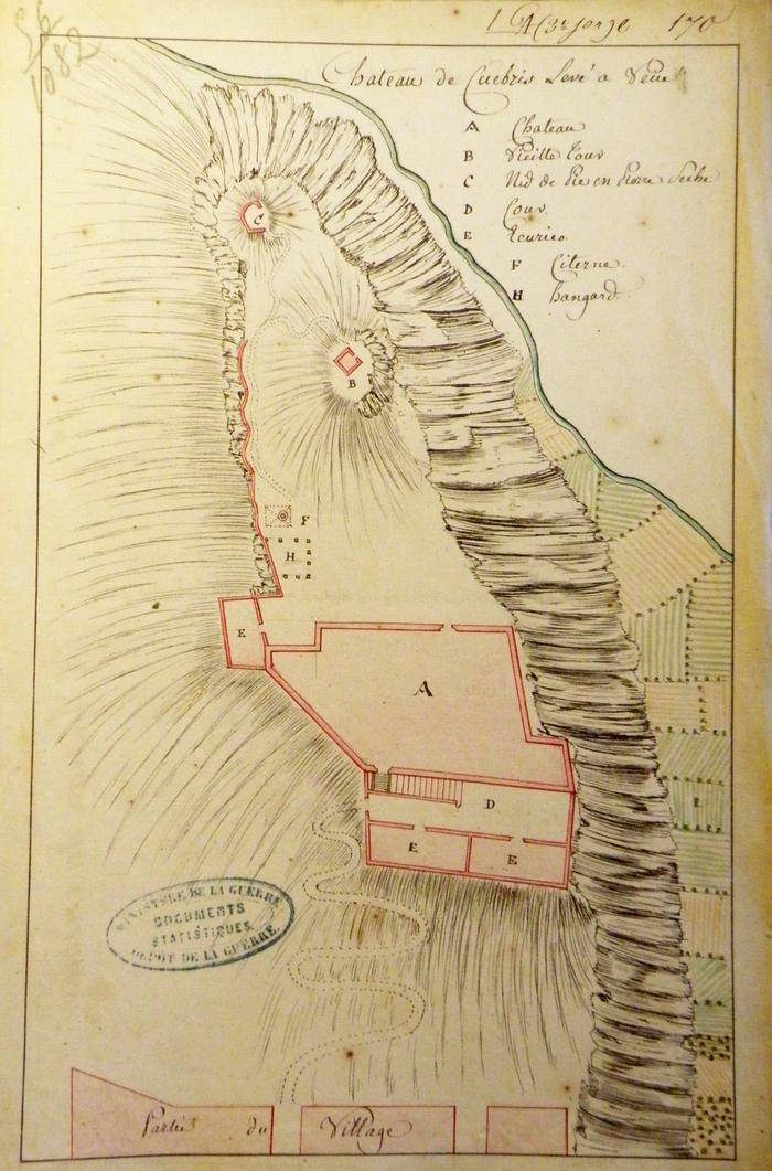 Plan du château de Cuébris. s.d. vers la fin du XVIIIe siècle. SHD 1GR 1082. Cliché Thomassin, Philippe, Roudoule, écomusée en terre gavotte.