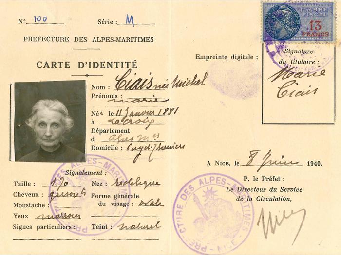 Carte d'identité Ciais, Michel, [épouse Ciais Antoine, Cordonnier à Puget-Théniers]