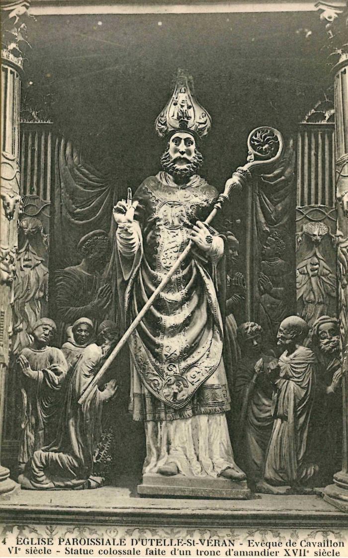 4 UTELLE - EGLISE PAROISSIALE D'UTELLE-St-VERAN - Evêque de Cavaillon VIe siècle - Statue colossale faite d'un tronc d'amandier XVIIe siècle